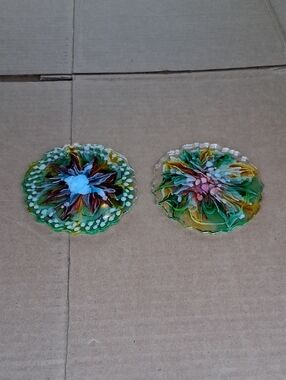 Handmade Resin Flower Coasters - Green Multicolor Set of 2